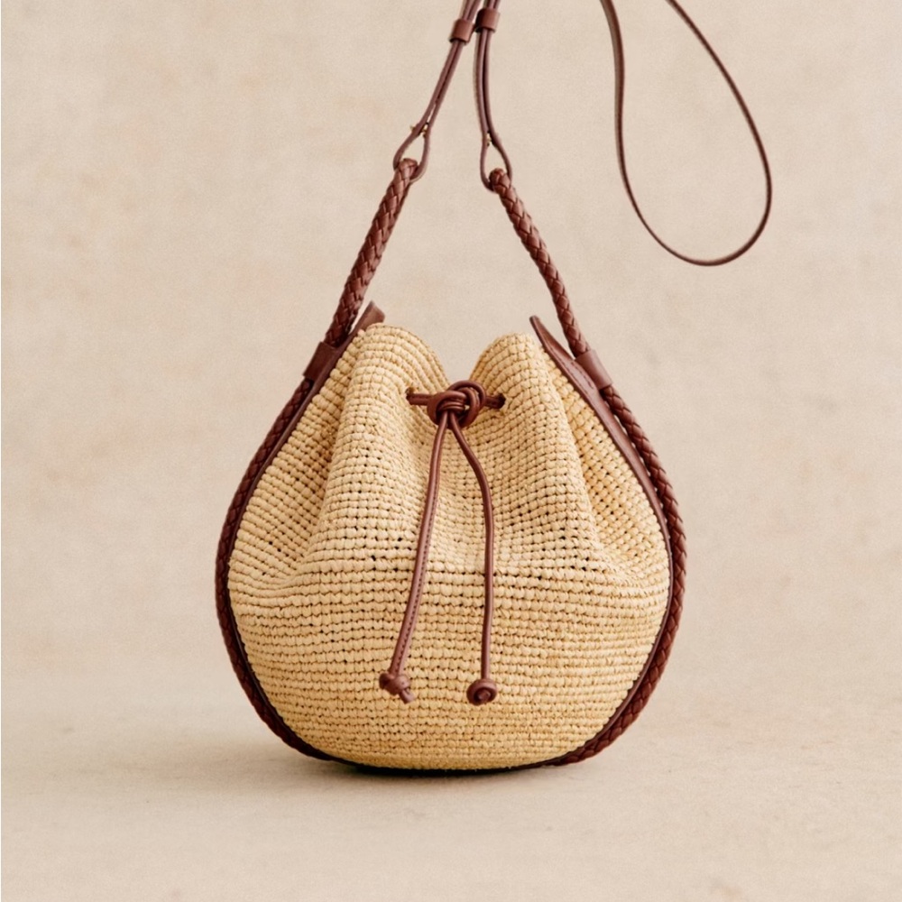 Sézane Zelie raffia Woven Bucket Bag